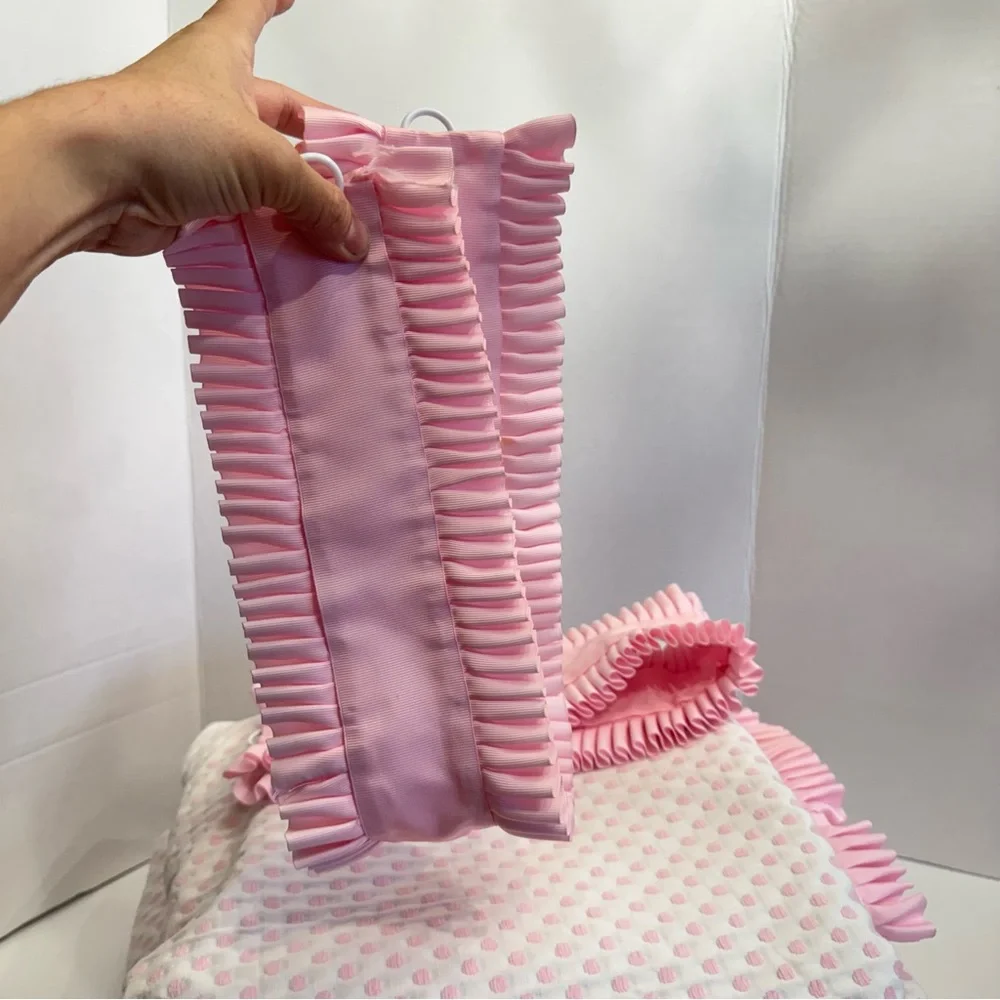 Pottery Barn Audrey Polka Dot CUSTOM Drapes Set 2 Pink Embroidered Chenille RARE